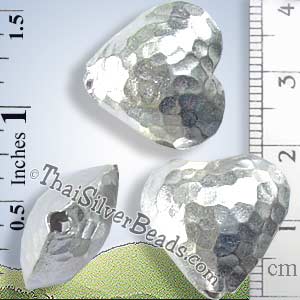 Heart Hammered Silver Shiny Puff Bead - BSB0459- (1 Piece)_1
