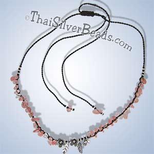 Leaf And Flower Silver Charms Necklace With Calcite - tsneck005_1