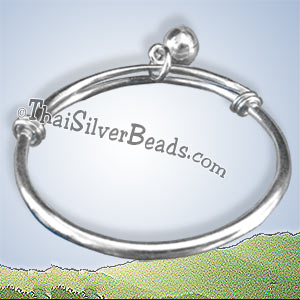 Adjustable Karen Hill Tribe Silver Bangle With Bell Options - sbangcus009_1