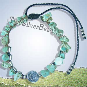 Ohm Silver And Turquoise Enhanced Nuggets - Adjustable Bracelet or Anklet - tsbrac004_1
