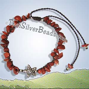 Silver Starfish And Sea Bamboo Adjustable Bracelet / Anklet - tsbrac005_1