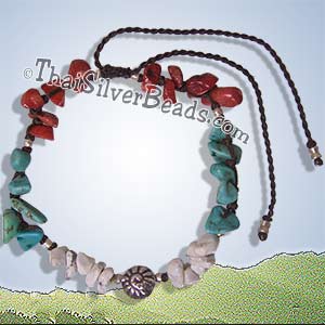 Silver Shell With Mixed Nuggets Adjustable Bracelet / Anklet - tsbrac008_1