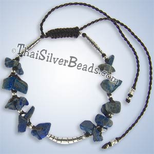 Hill Tribe Silver And Lapis Lazuli Adjustable Bracelet / Anklet - tsbrac024_1