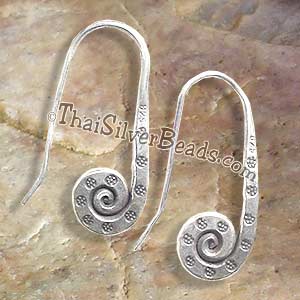 Silver Earrings Set - Spiral Flower Print - Earethnic013_1