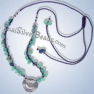 Aventurine Necklace With Wavy Floral Silver Print Disc - tsneck002_1