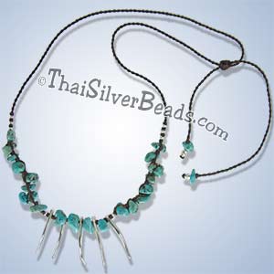 Claws Silver And Turquoise Necklace Woven With Waxed Poly Cotton - tsneck004_1