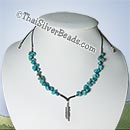 Feather Silver Pendant and Turquoise Necklace - tsneck007