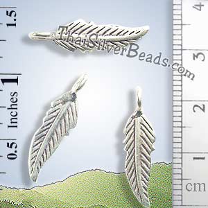 Feather Leaf Drop Silver Charm - P0008- (1 Piece)_1