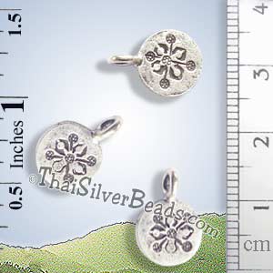 Floral Silver Disc Charm - P0082- (1 Piece)_1