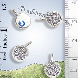 Flower Disc Silver Print Charm - P0147 - (1 Piece)_1