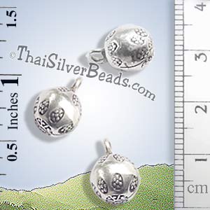 Bell Silver Charm With Floral Print Design - P0240- (1 Piece)_1