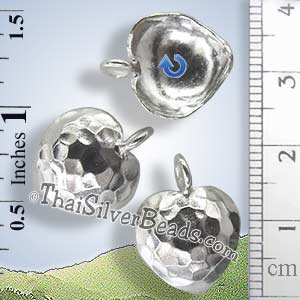 Discontinued Silver Heart Convex Hammered Style Charm - P0761 - (1 Piece)_1