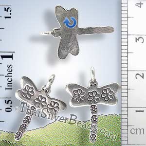 Dragonfly Flower Silver Pendant - P0774 - (1 Piece)_1