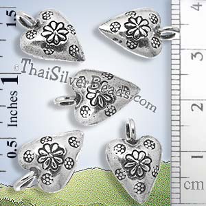 Heart And Flower Silver Puff Pendant - P0821- (1 Piece)_1