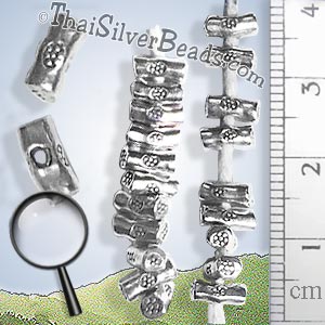 27 - 28 inch Log Shape Silver Beads Strand with Daisy Print - FULLB0104_1